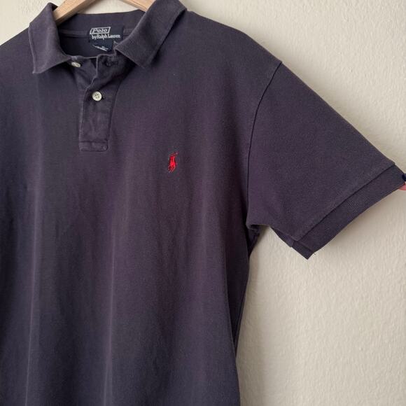 Vintage Polo Ralph Lauren Men Navy Blue Collared Shirt Polo Red Logo Size Medium - Picture 3 of 9